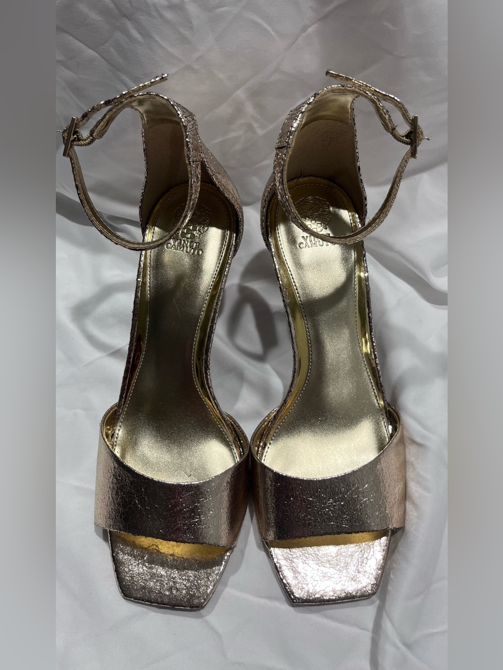 Vince Camuto Rose Gold Metallic Ankle-Strap Heels
